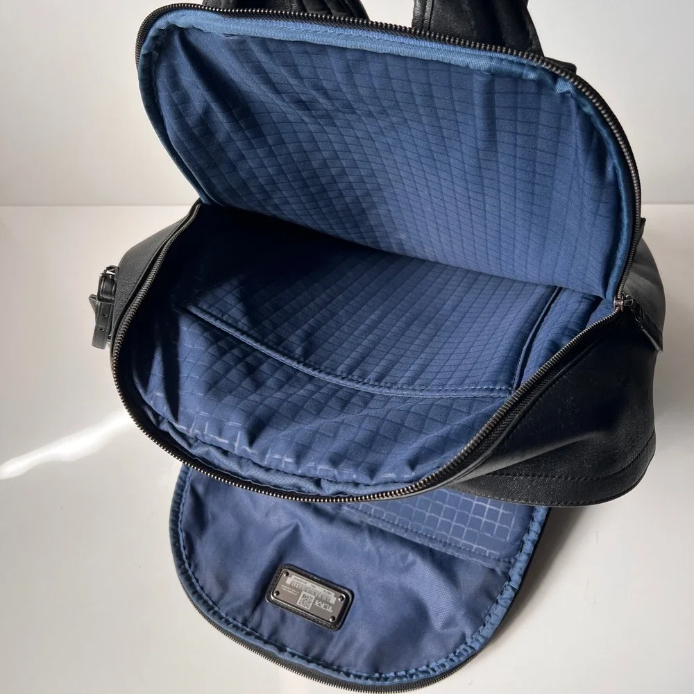 Tumi Morley Backpack Carbon Fiber Black‎ Leather Buckle Laptop Travel Bag